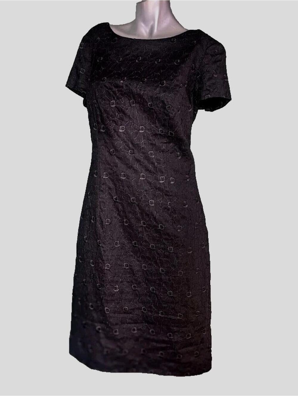 Talbots Black Linen Embroidered Short Sleeve Sheath Dress Size 6